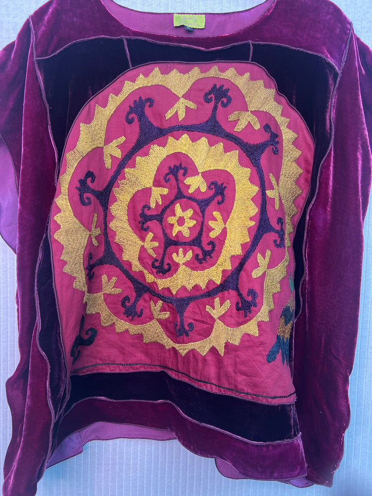 #1325 Earl’s Top Embroidered Suzani Top Hand Dyed Velvet