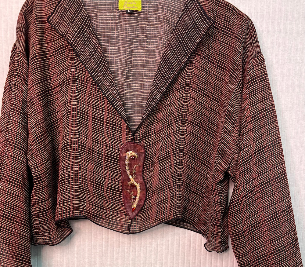 #1337 Easy Shrug Jacket French With Ottoman OverDyed Metallic Embroidered Textile with Carnelian Beads and Sequins