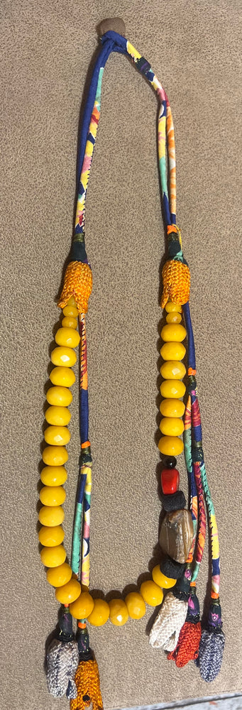 #1287 Yellow Quartz, Coral, Antique Tassels