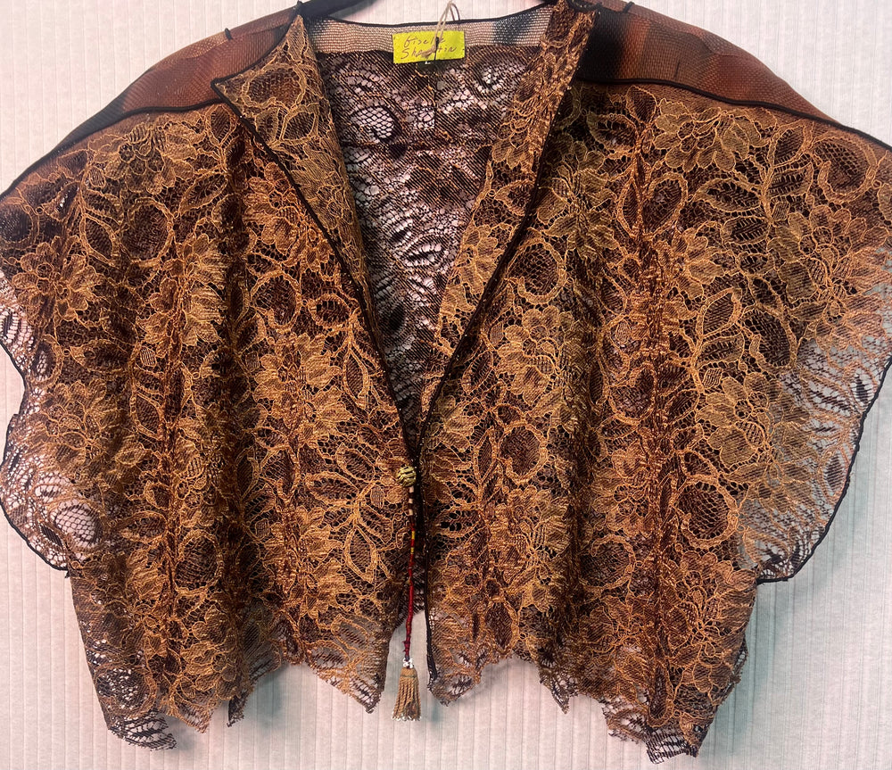 #1259 Easy Shrug Vest, HandDyed Silk and African Metal Beads with Antique Uzbek Tassel