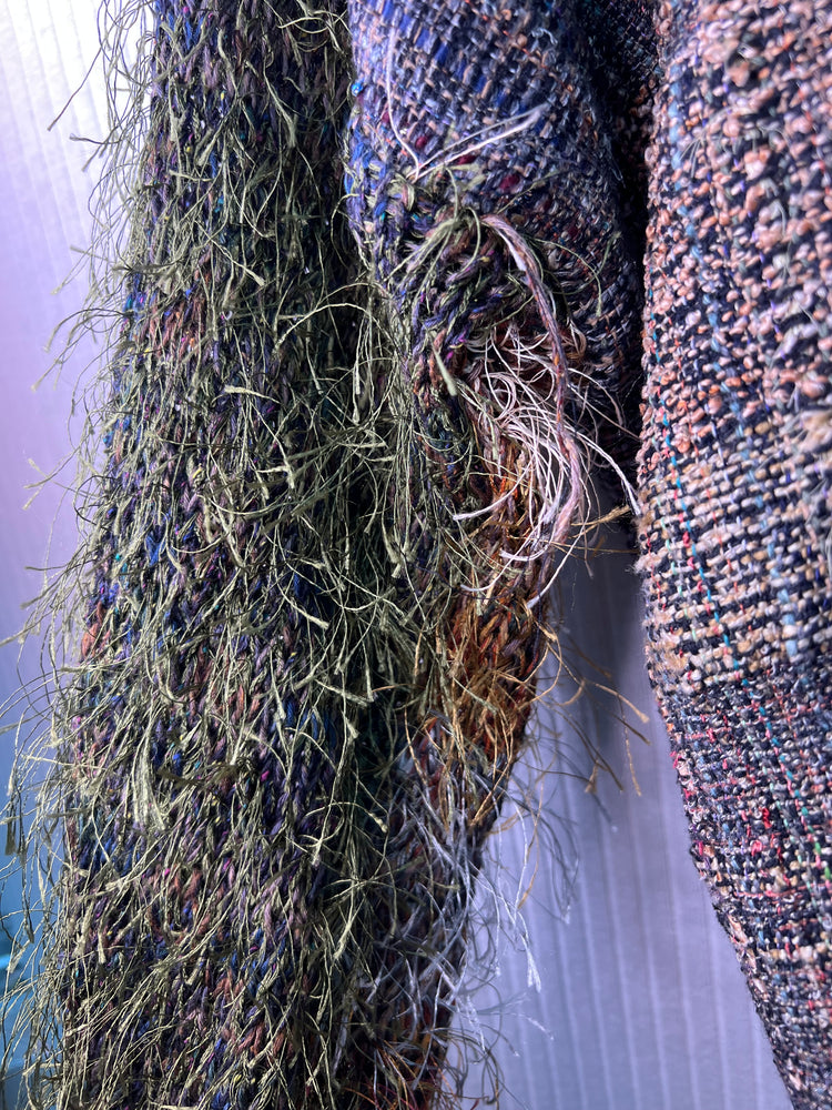 #1363  Easy Handwoven from our Studio Jacket with Plaid Buttons Knit Sleeves