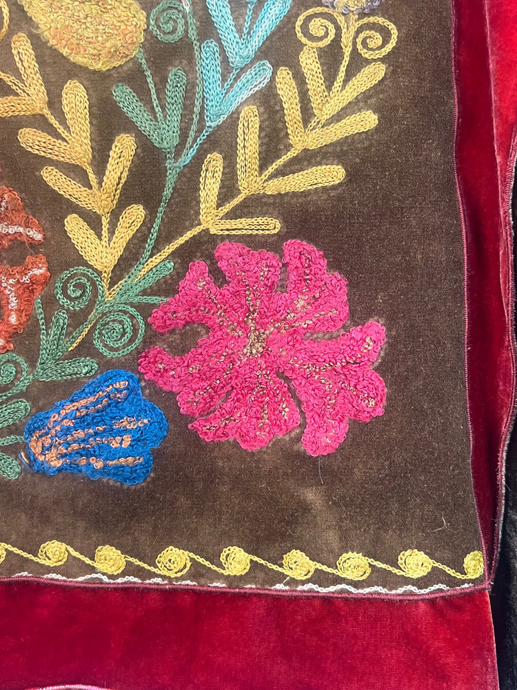 #1331  Earl’s Top Uzbeki Antique Embroidery Hand Dyed Velvet
