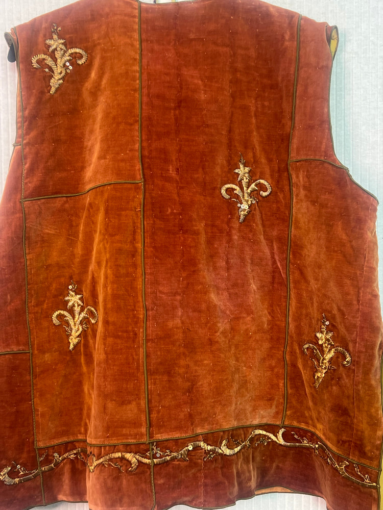 #1299 Ottoman Antique Metallic Embroidered Dancer’s Vest HandDyed Velvet, Silk Tassel