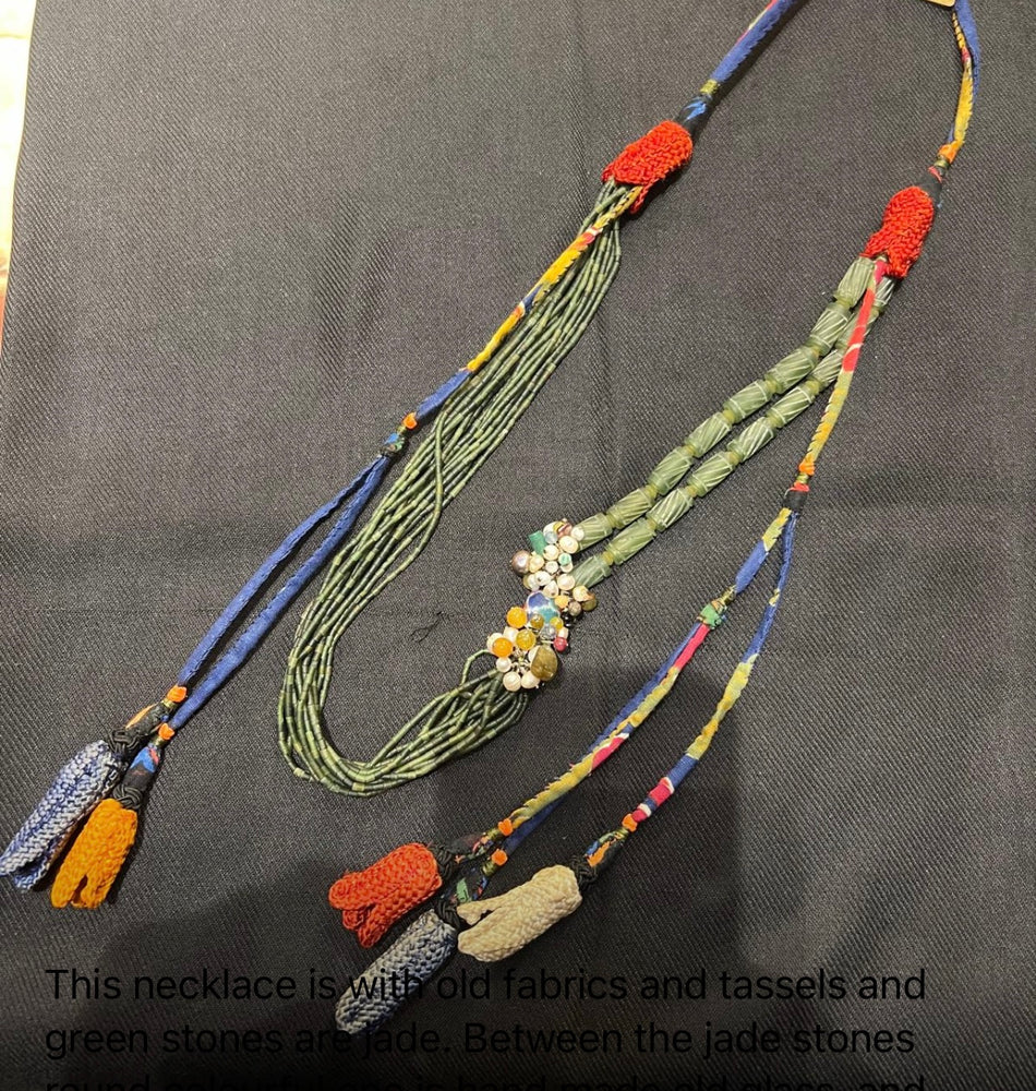 #1307 Turkey, Turkmenistan, Uzbekistan:   Jade,  Pearls, Antique Tassels, Hand Made Antique Glass Beads,  Silver