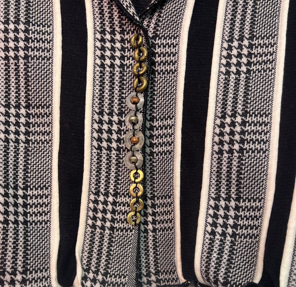 #1338 Easy Shrug Jacket Houndstooth Stripes, African Brass, Copper and Glass Beads