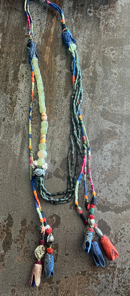 #1317 Turkey, Turkmenistan, Uzbekistan:   Jade,  Pearls, Antique Tassels, Hand Made Antique Glass Beads,  Silver