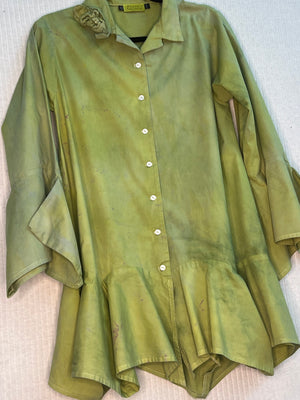 #946 Flag Flower hand-Dyed Green  Shirt