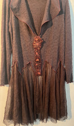 #891 Italian Wool Breezy Jacket with Mesh Tulle Godets, French Lace flowers and Swarovski Crystals