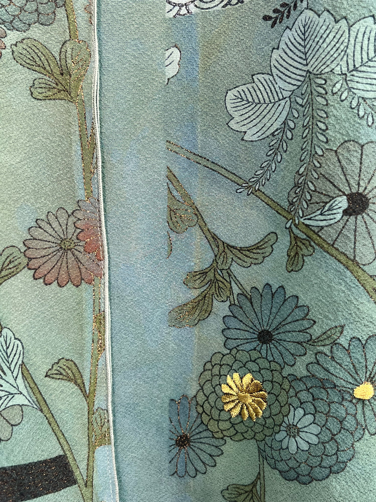 #1250 Risa Top OverDyed Silk Kimono Aqua Green