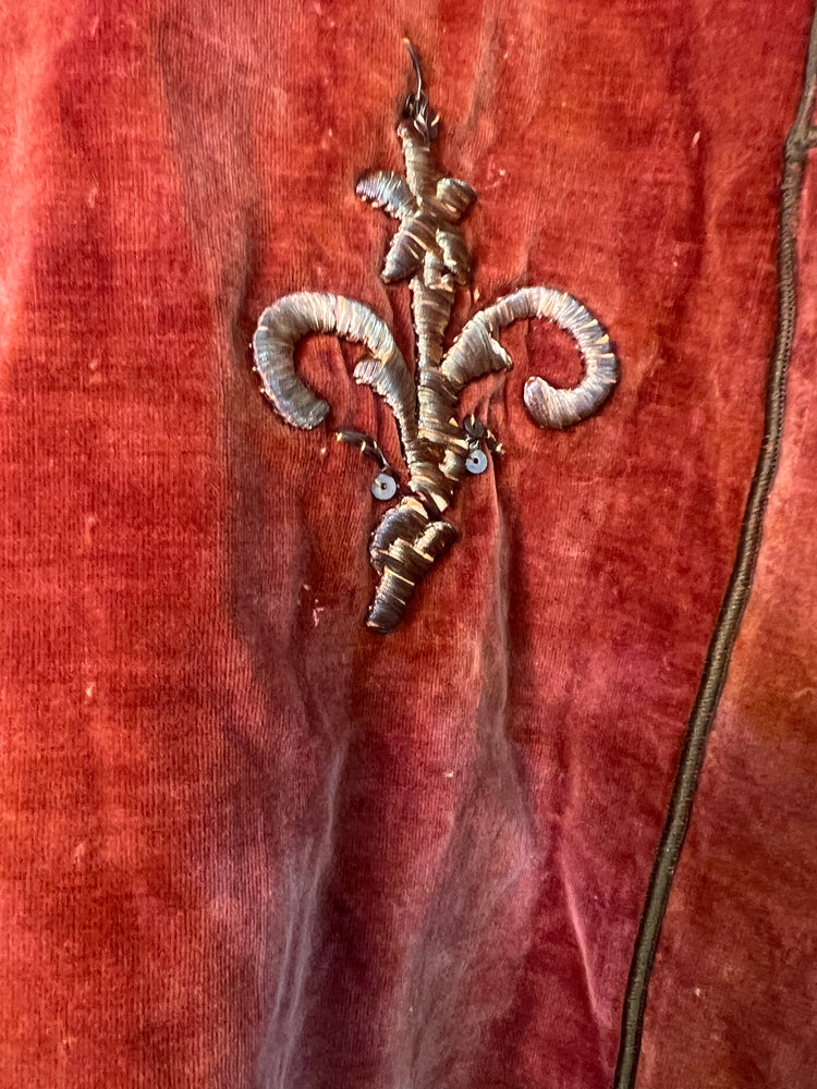 #1299 Ottoman Antique Metallic Embroidered Dancer’s Vest HandDyed Velvet, Silk Tassel