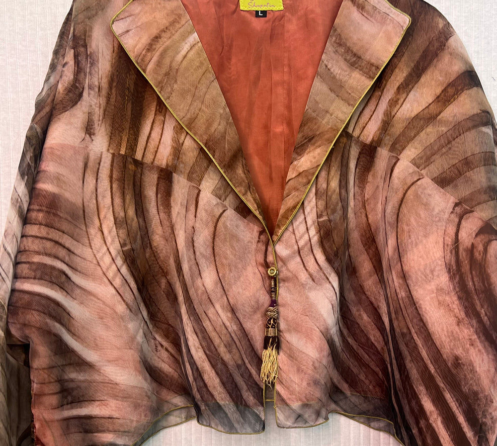 #1332  Easy Shrug Jacket French with Silk Ottoman Tassel Closure and African Brass Bead