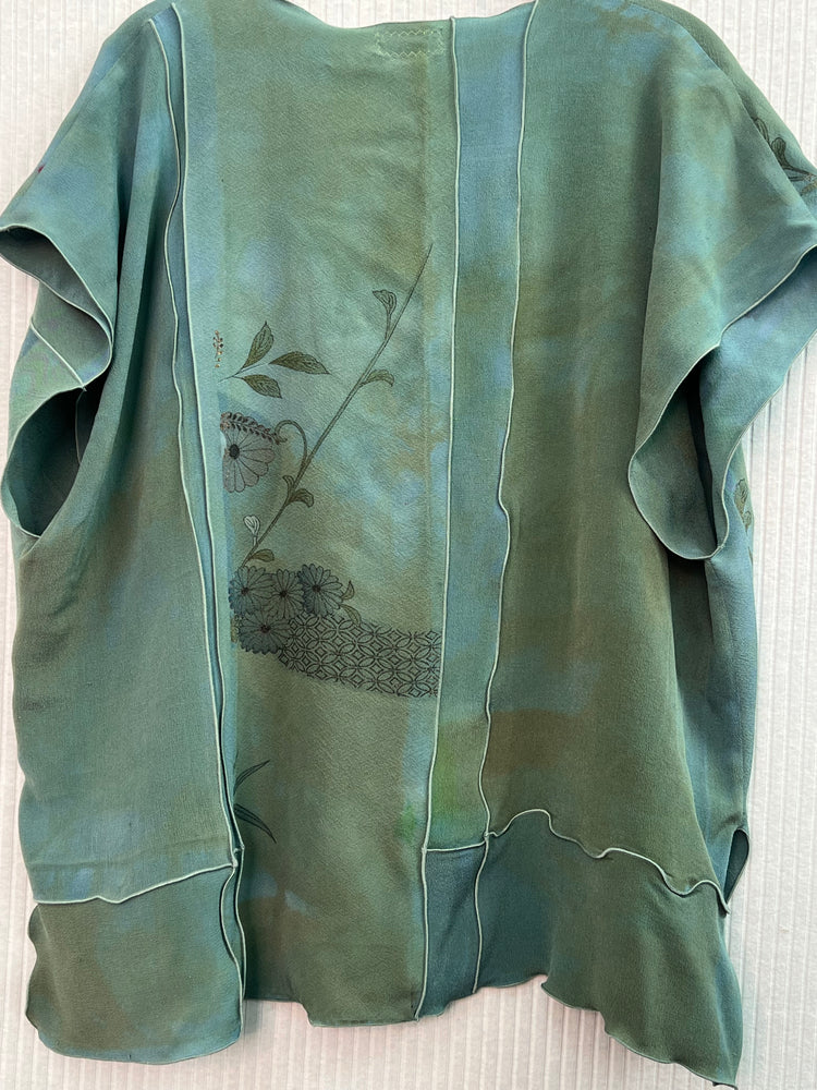 #1250 Risa Top OverDyed Silk Kimono Aqua Green