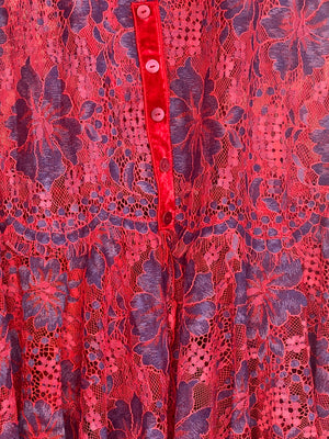 #1026  1800’s-Vest Red Over Dyed Belgian Lace