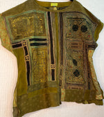 #1032 Overdyed Green Vietnamese Block Print, Embroidery Handwork