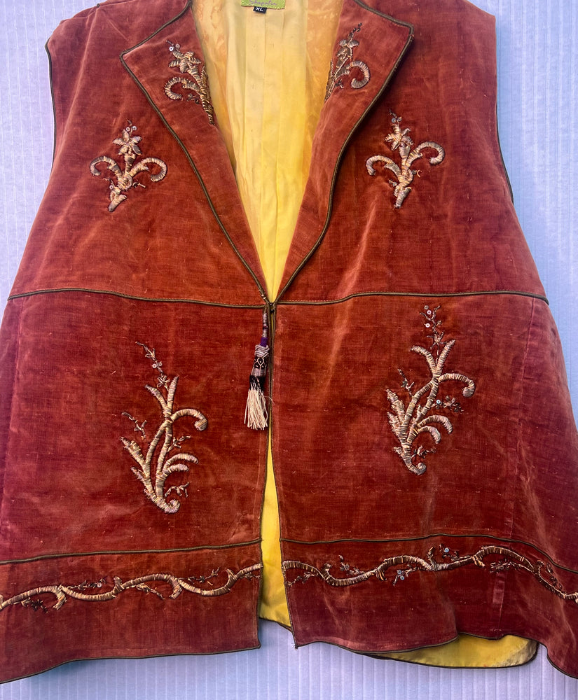 #1299 Ottoman Antique Metallic Embroidered Dancer’s Vest HandDyed Velvet, Silk Tassel