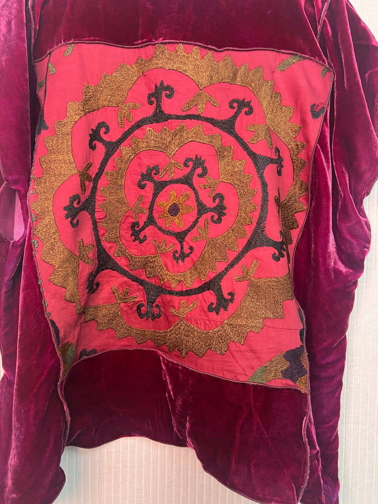 #1325 Earl’s Top Embroidered Suzani Top Hand Dyed Velvet