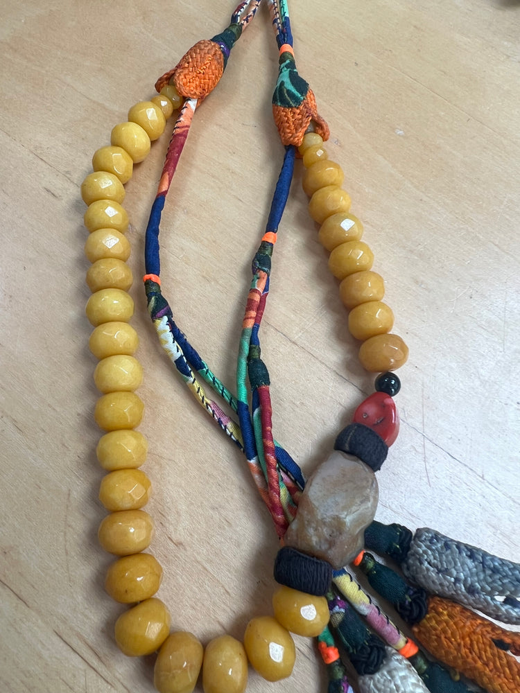#1287 Yellow Quartz, Coral, Antique Tassels