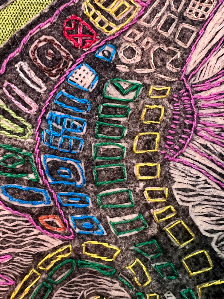 #1349  Seahorse Block Print from Ecuador with Embroidery Hand Dyed Tulle