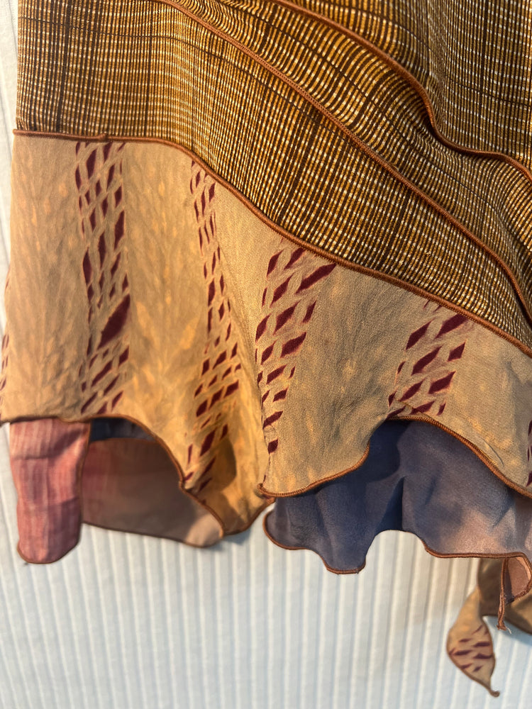 #887 Silk Skirt with Shibori Hand-Dyed Pieces and Drawstring Waist