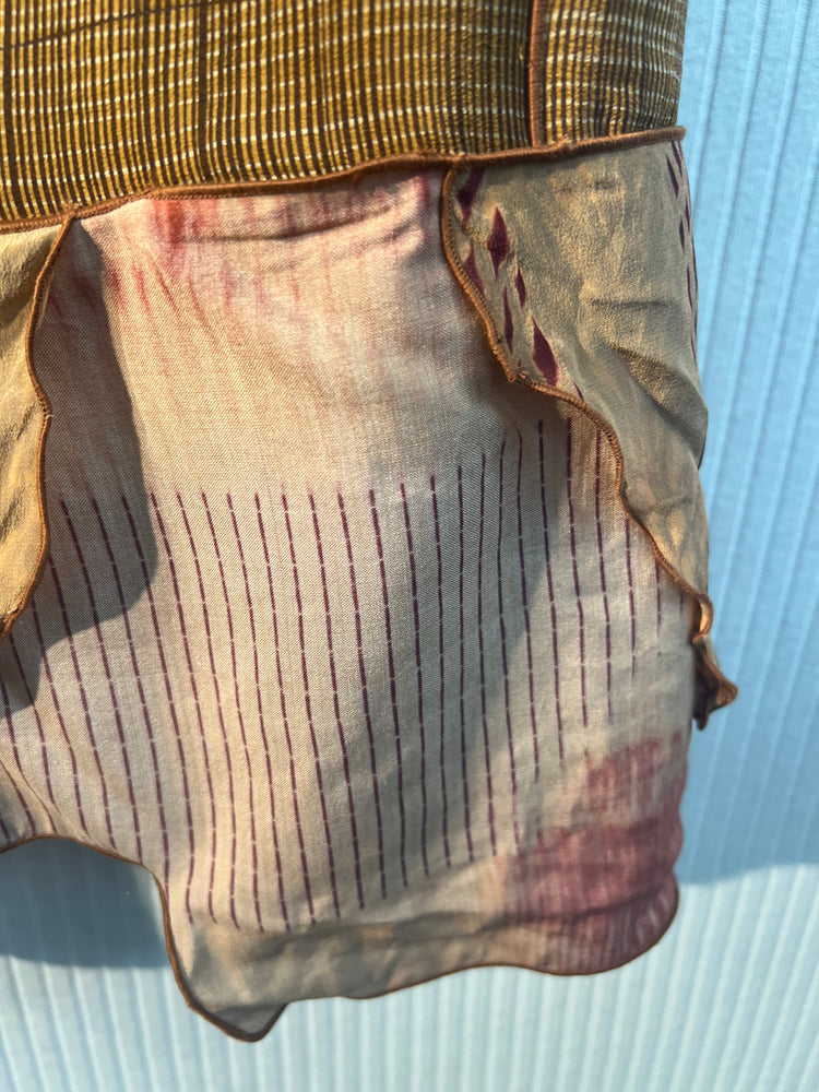 #887 Silk Skirt with Shibori Hand-Dyed Pieces and Drawstring Waist