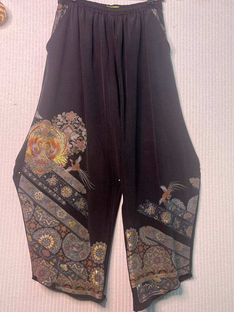 #1360  Perfect Pants II Antique Silk Kimono OverDyed with Embroidery
