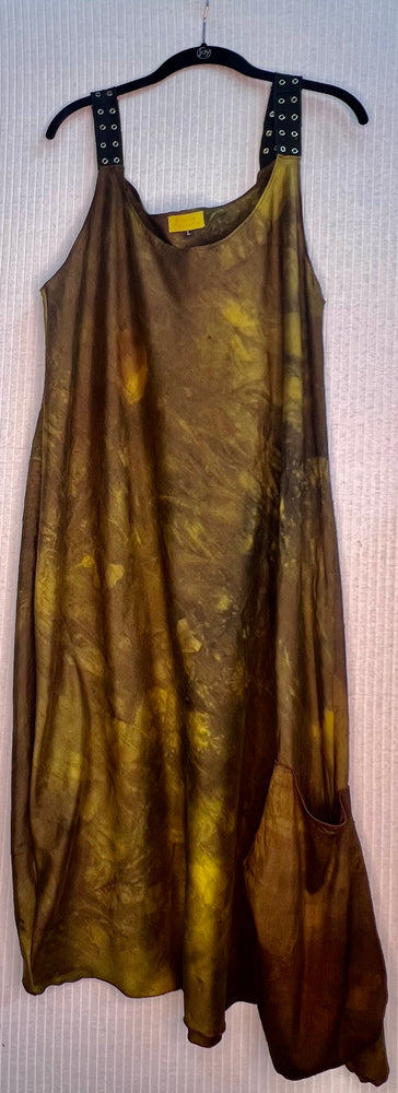 #645 Snappy Dress Overdyed Green Silk