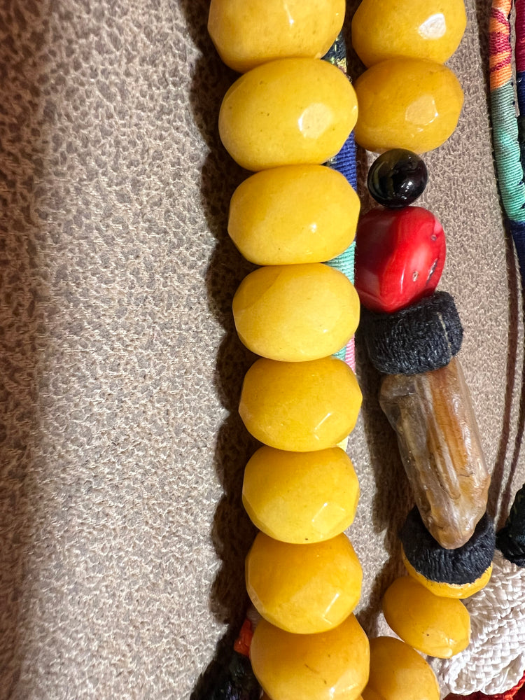 #1287 Yellow Quartz, Coral, Antique Tassels