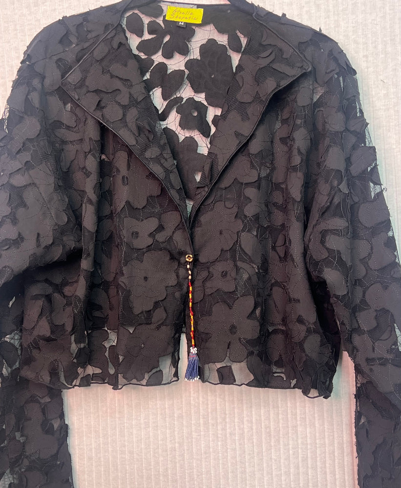 #1241  Easy Shrug Jacket Burnout with Antique Uzbek Tassel