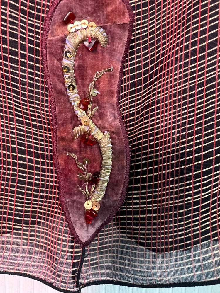 #1337 Easy Shrug Jacket French With Ottoman OverDyed Metallic Embroidered Textile with Carnelian Beads and Sequins