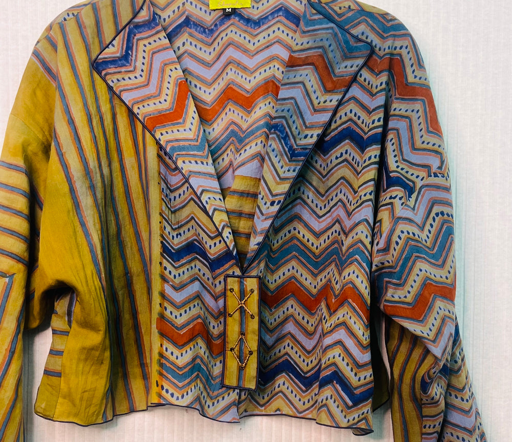 #1223 Easy X & O Shrug Jacket OverDyed Cotton African Metal Beads