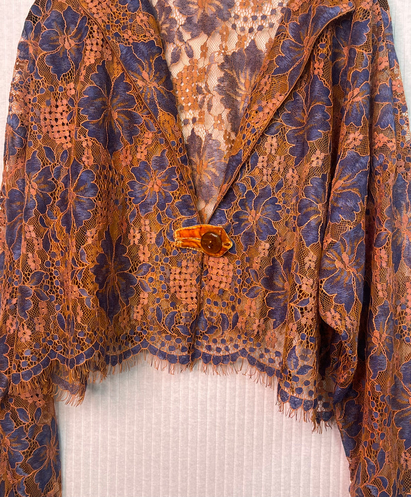 #1242  Easy Shrug Jacket Belgian Lace OverDyed