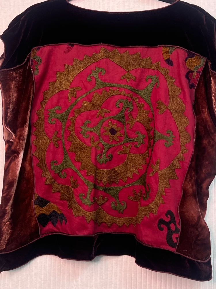#1289  Earl’s Top Embroidered Uzbeki Suzani HandDyed Velvet Antique