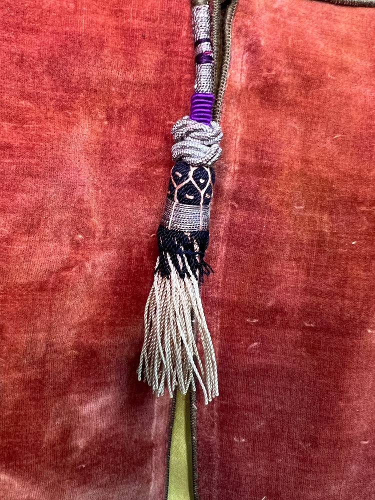 #1299 Ottoman Antique Metallic Embroidered Dancer’s Vest HandDyed Velvet, Silk Tassel