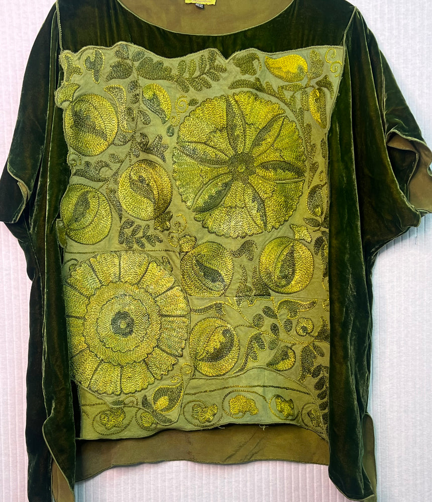 #1344 Natural Dye Embroidered Pomegranate Cotton Suzani Velvet