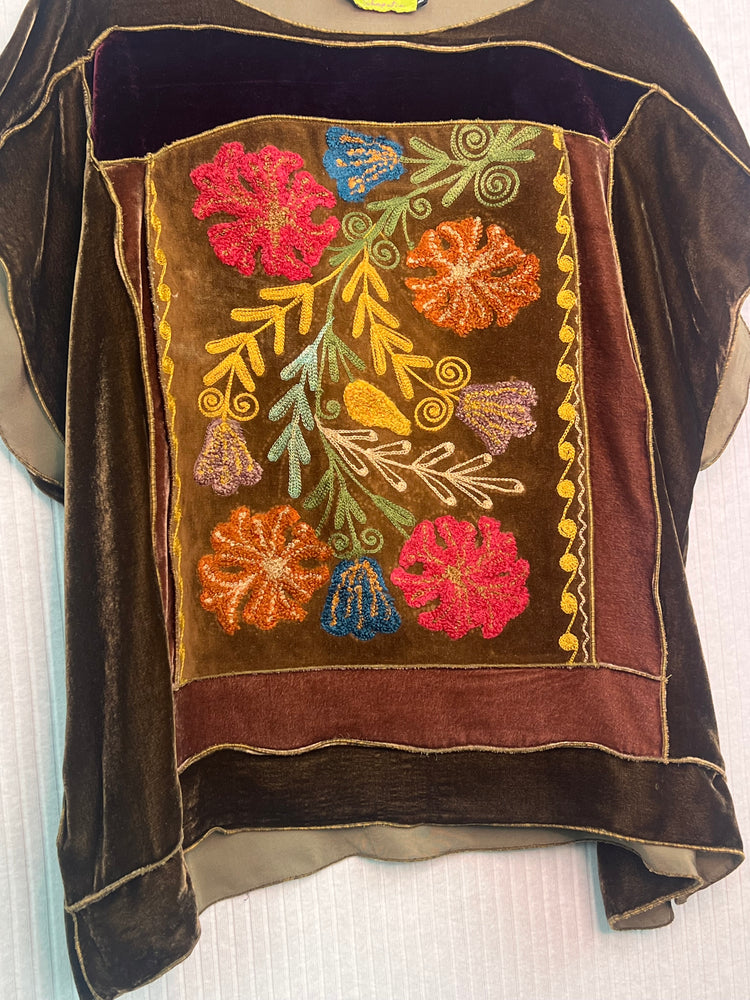 #1321 Earl’s Top Uzbeki Antique Embroidery Hand Dyed Velvet