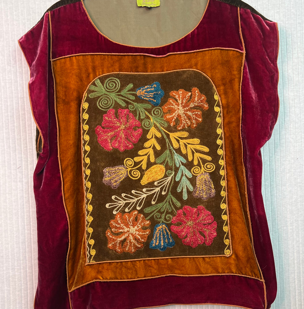 #1330 Earl’s Top Uzbeki Antique Embroidery Hand Dyed Velvet