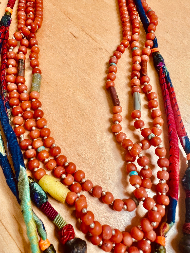 #1275 Turkish, Uzbekistan: Coral, Old Glass, Silver, Jade, Antique Tassels