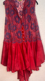 #1025  1800’s-Vest Hand Dyed Silk Red and Over Dyed Belgian Lace