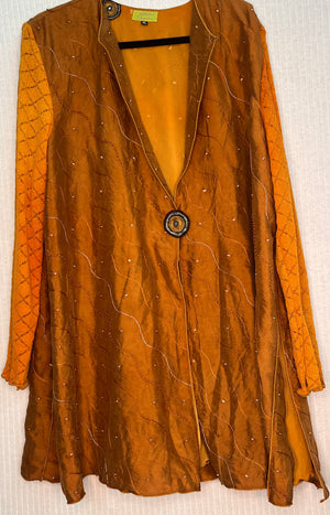 #994  Dancer’s Jacket Orange Overdyed French Silk Knots with Stretch Sleeves