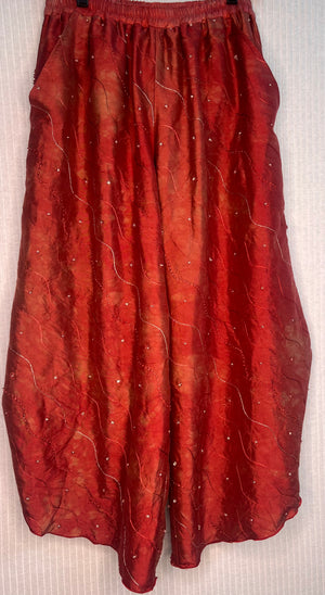 #928 Perfect Pants II Overdyed Red Silk French Knots