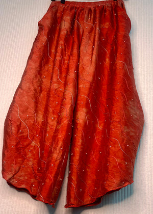 #928 Perfect Pants II Overdyed Red Silk French Knots