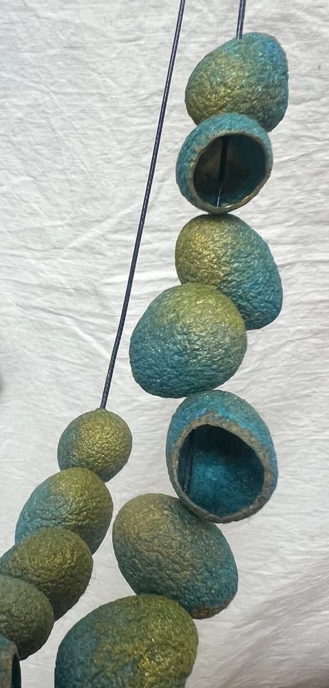 #1206 Silk Cocoon Necklace Dyed and Painted Chartreuse