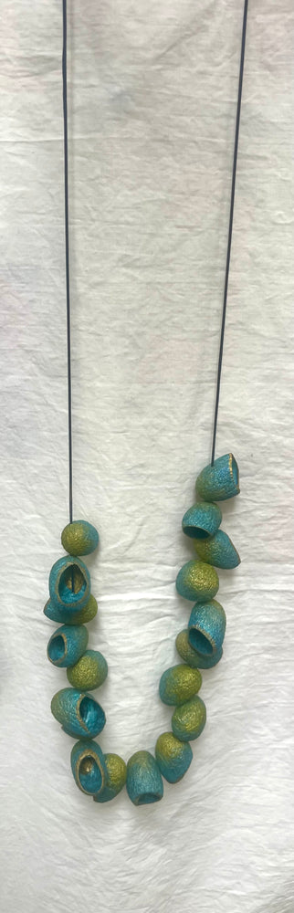 #1206 Silk Cocoon Necklace Dyed and Painted Chartreuse