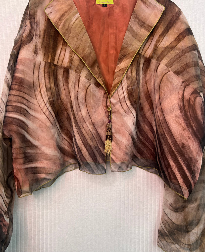 #1332  Easy Shrug Jacket French with Silk Ottoman Tassel Closure and African Brass Bead