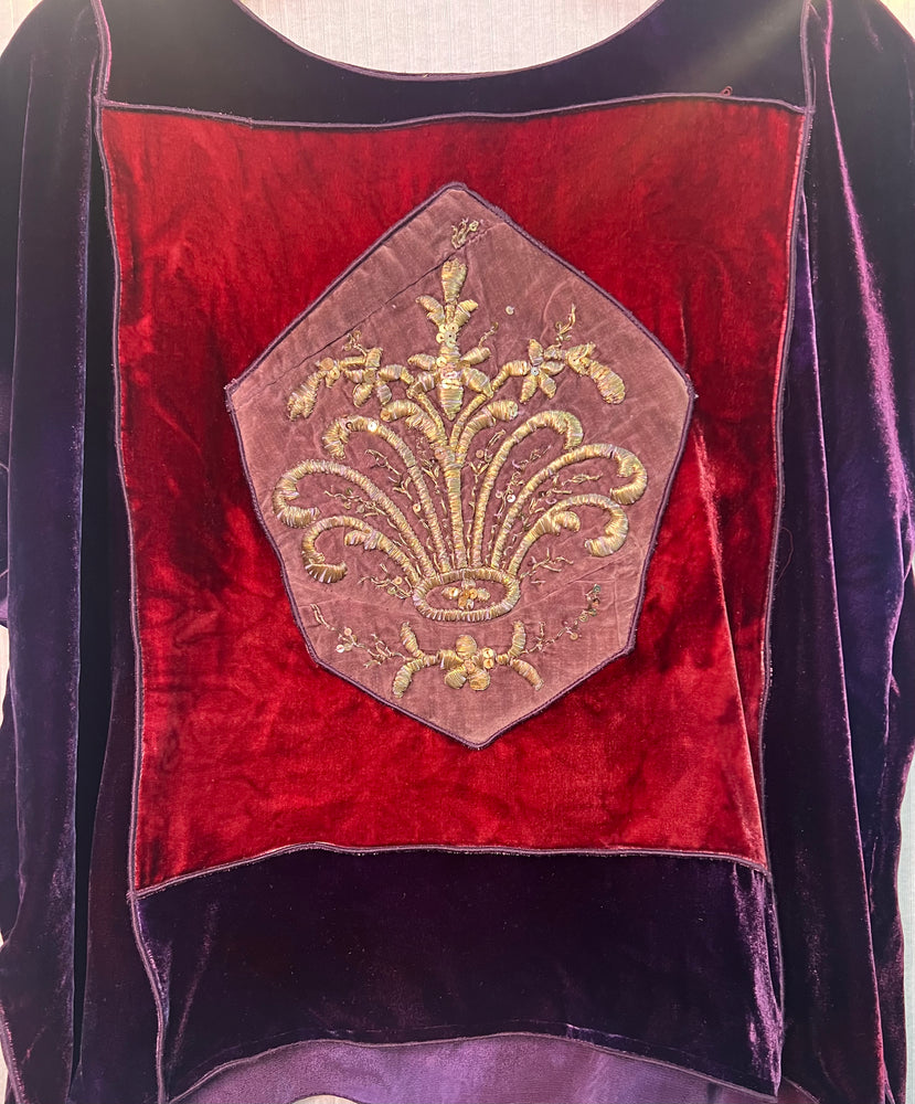 #1368  Earl’s Top Antique Ottoman Embroidered Metallic and Sequins and Hand Dyed Velvet