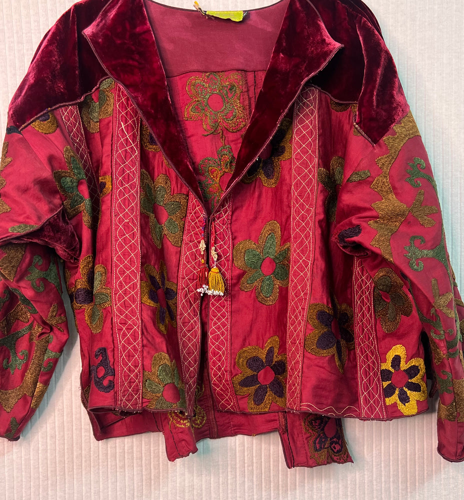 #1262  Easy Jacket Embroidered Suzani Hand Dyed Velvet