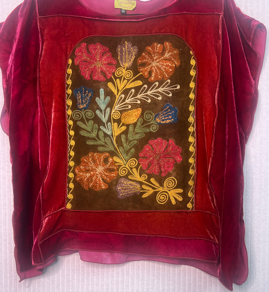 #1267 Earl’s Top Uzbeki Antique Embroidery Hand Dyed Velvet