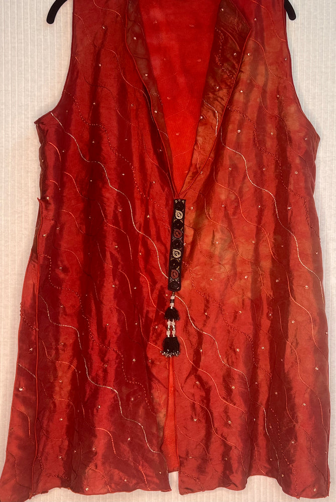 #995  Dancer’s Vest Over Dyed Red French Silk Knots