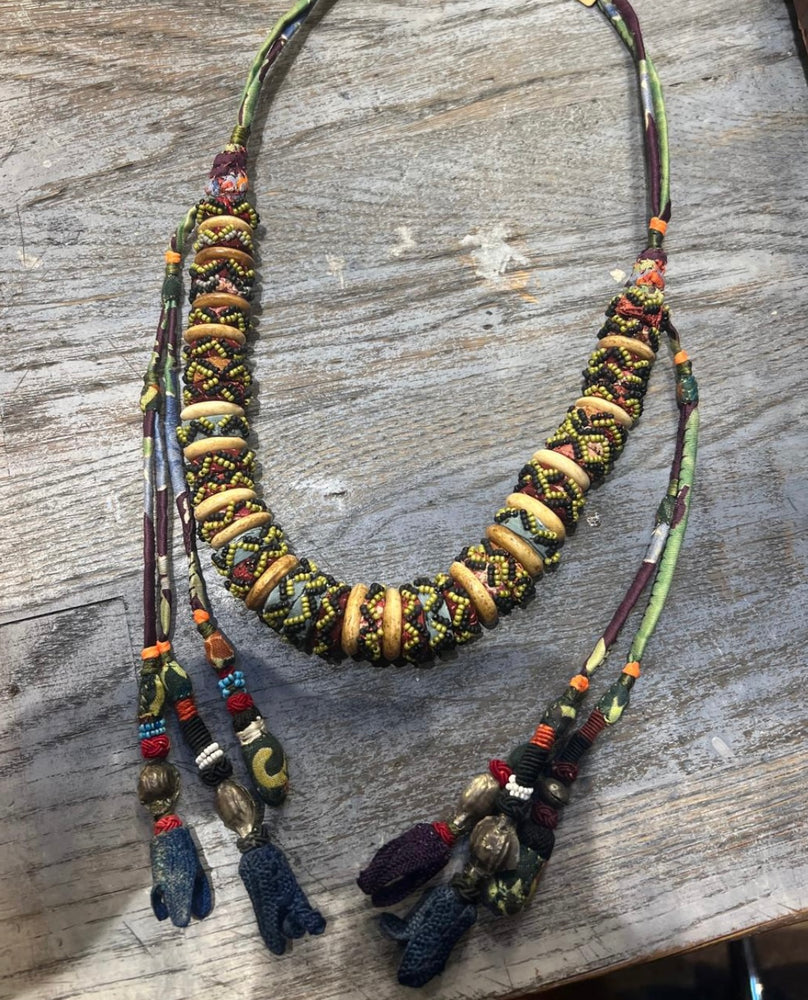 #1309 Turkey, Turkmenistan, Uzbekistan:  Bone, Glass Beads, Silver, Antique Tassels