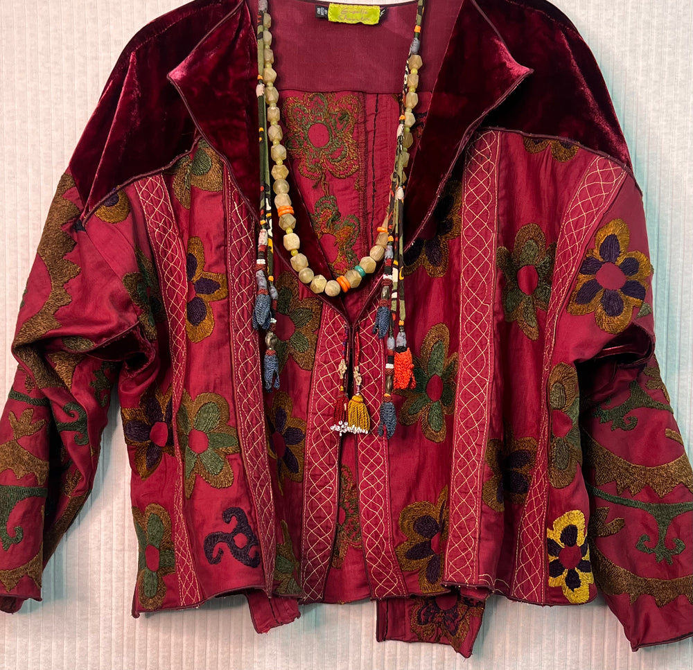 #1262  Easy Jacket Embroidered Suzani Hand Dyed Velvet